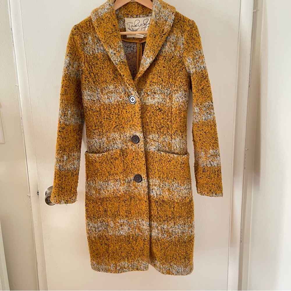 Tabitha Mustard & Cream Striped Teddy Longline Coat
